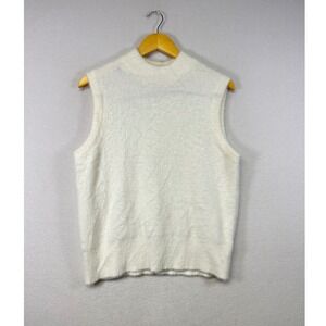 Rachel Zoe White Mock Neck Fuzzy Knit Sleeveless Sweater Vest Top Women L‎